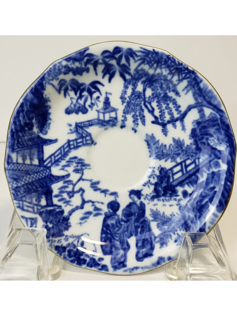 Vintage Royal Crown Derby Blue Mikado Demitasse Teacup & Saucer Set Chinoiserie